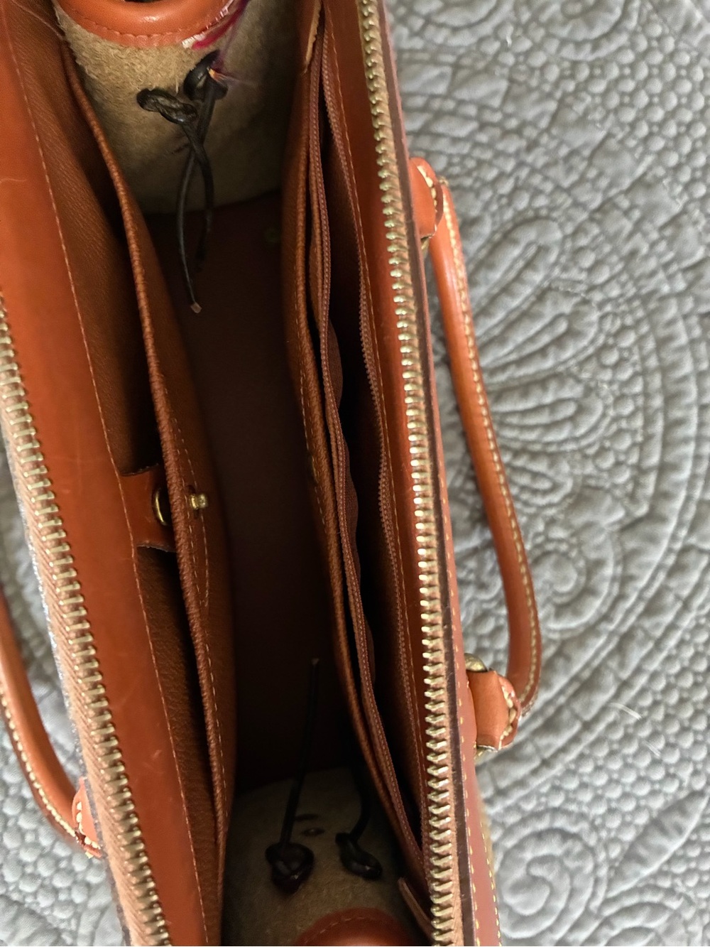 Dooney & Bourke Tan Pebble Leather Satchel with Brown Trim - Picture 9 of 16